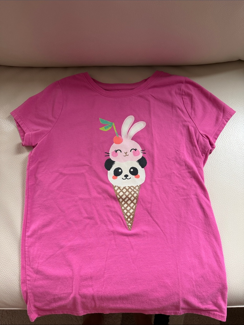 Cat & Jack Bright Pink Tee with Ice Cream Animal Stack
